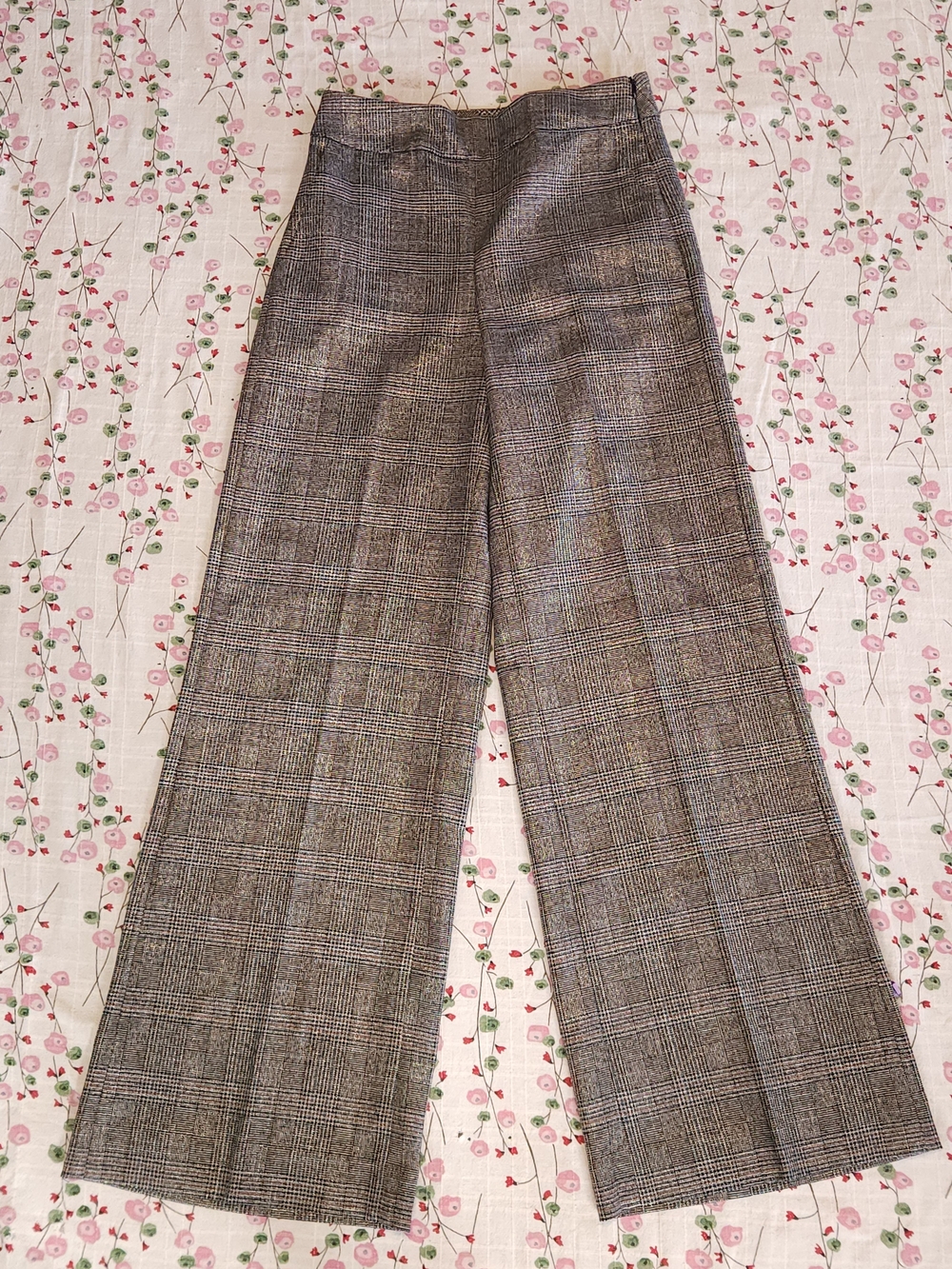 White House Black Market Metallic Plaid Wide-leg Trousers Size 0 New With Tags